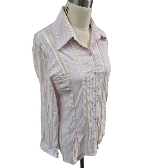 Gucci Lavender Stretch Button Up Blouse 3D White Satin Stripe XS - Picture 2 of 4